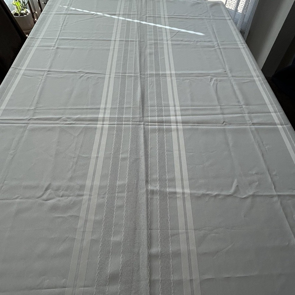 Vintage Cream Ivory Damask Stripe Tablecloth Mid-Century Rectangle 60x84 - Picture 14 of 15